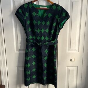 Elegant Green and Navy Patterned Dress Boden Women’s size 10R